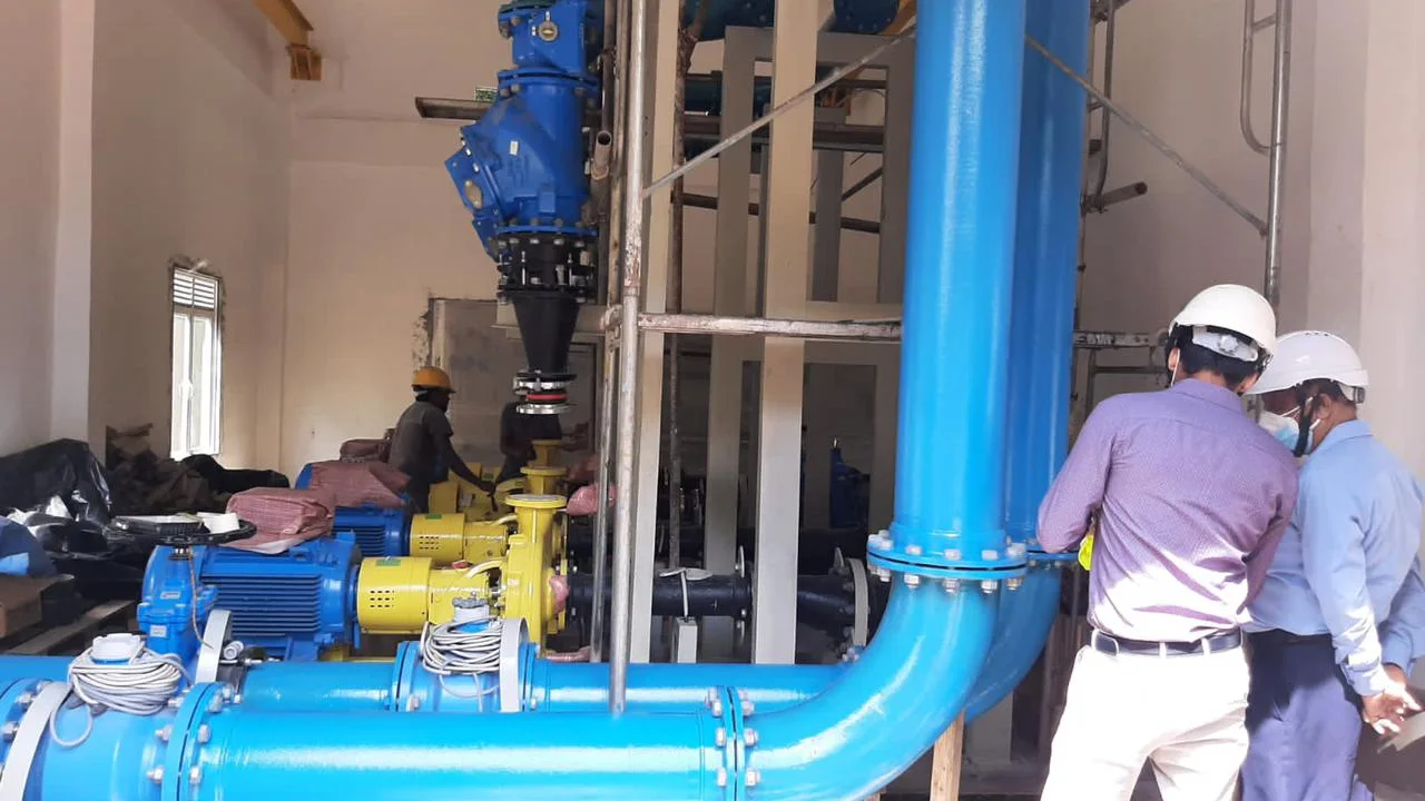 Pump house pipework at a water treatment facility